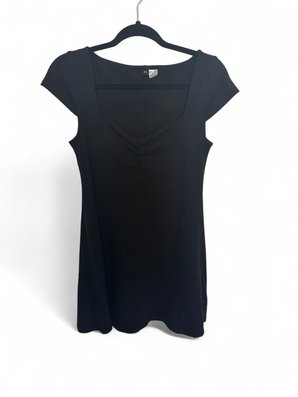 Divided Black Mini Dress with Cap Sleeves
